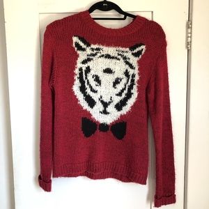 Anthro Pins & Needles Red Sweater w/Tiger